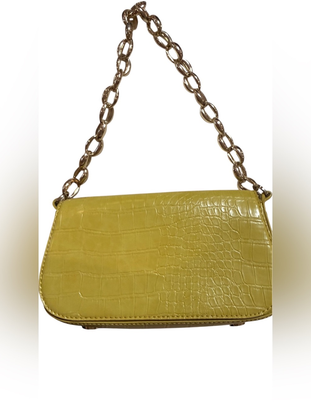 Zara Yellow Croc-Embossed Shoulder Bag with Gold Chain
